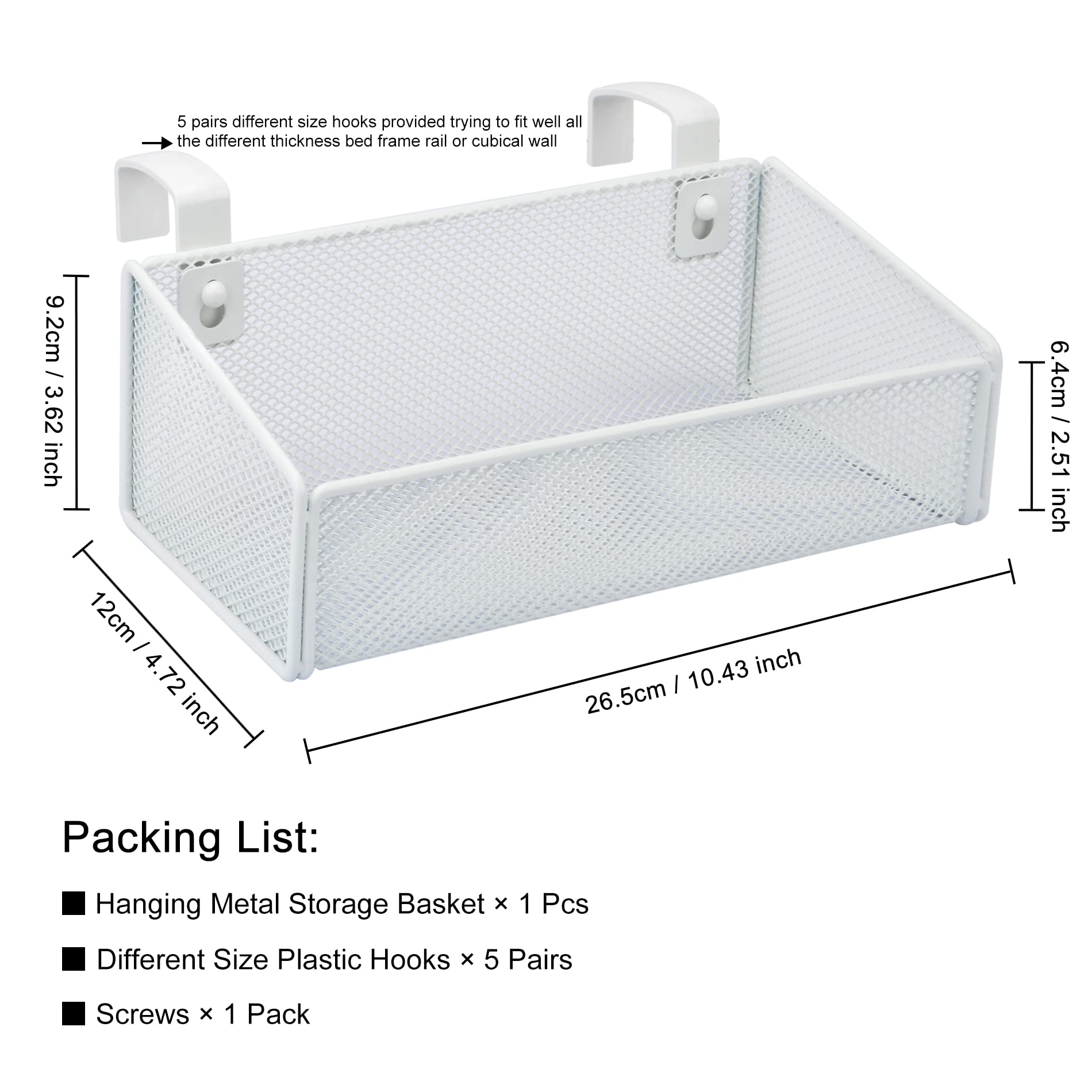 Cesta de almacenamiento colgante junto al estante, organizador de metal para collage de dormitorio, litera, cama de hospital, cama de bebé, artículos esenciales de dormitorio para revista, 2