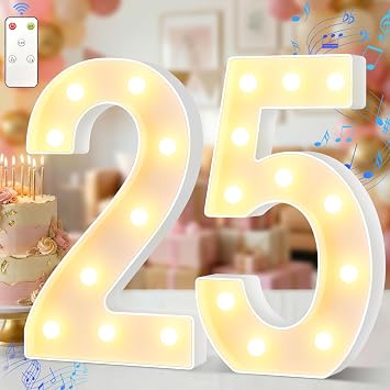 25th Birthday Decorations, 12.6 Inch Light Up Numbers with Birthday Music | Marquee Numbers 25 Sign for Party Backdrop,Large Size LED Light for Party Anniversary Wedding Decorations