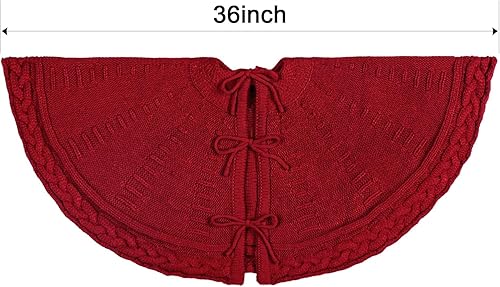Miniatura 2 de Falda de árbol de Navidad de 36 pulgadas: falda de árbol de 6 pies, falda de árbol pequeño de punto trenzado color rojo vino, faldas de árbol