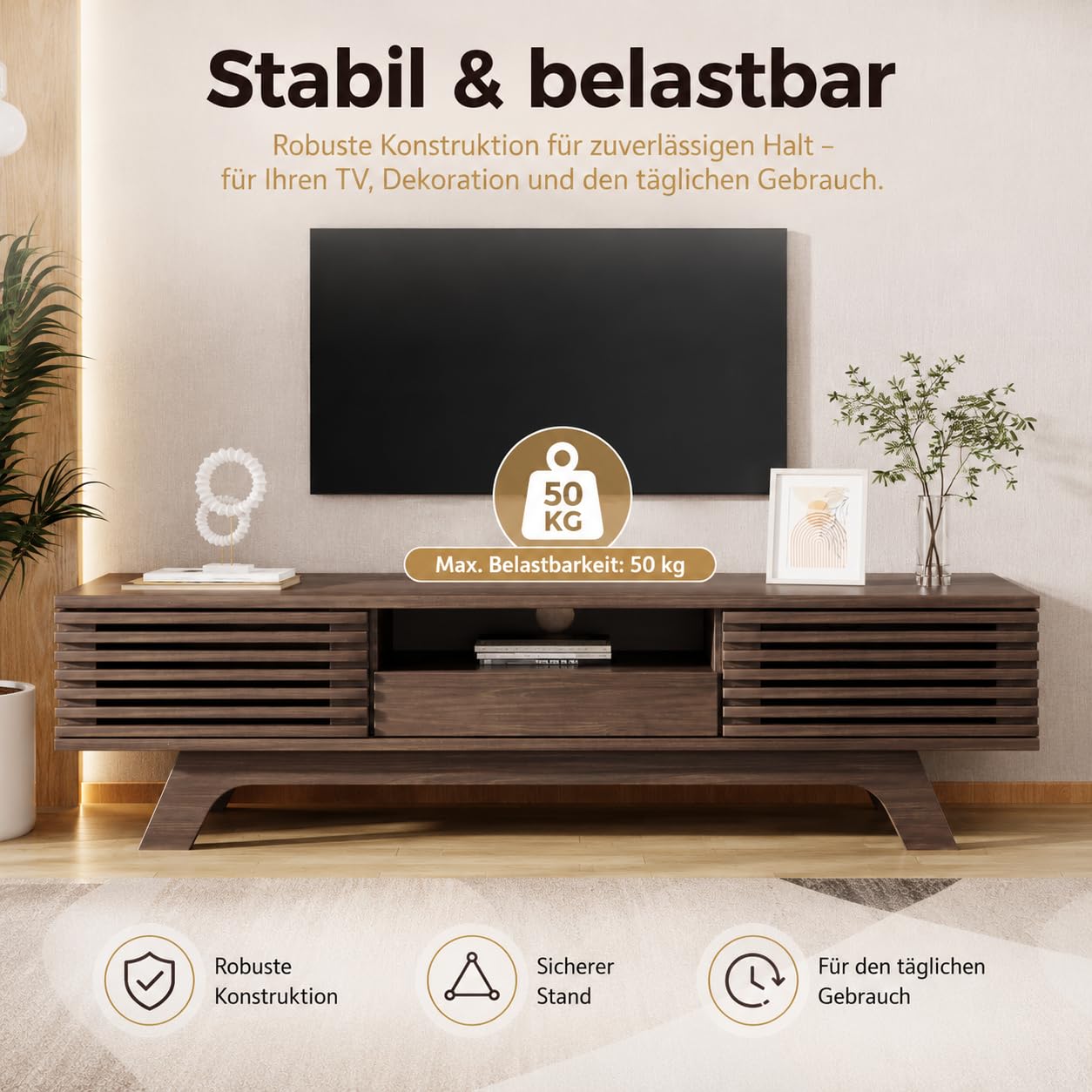 Szafka pod telewizor 150 cm, komoda z 2 drzwiami i szufladą, nowoczesny stolik pod telewizor z otwartą przestrzenią do przechowywania, szafka pod telewizor do 65 cali