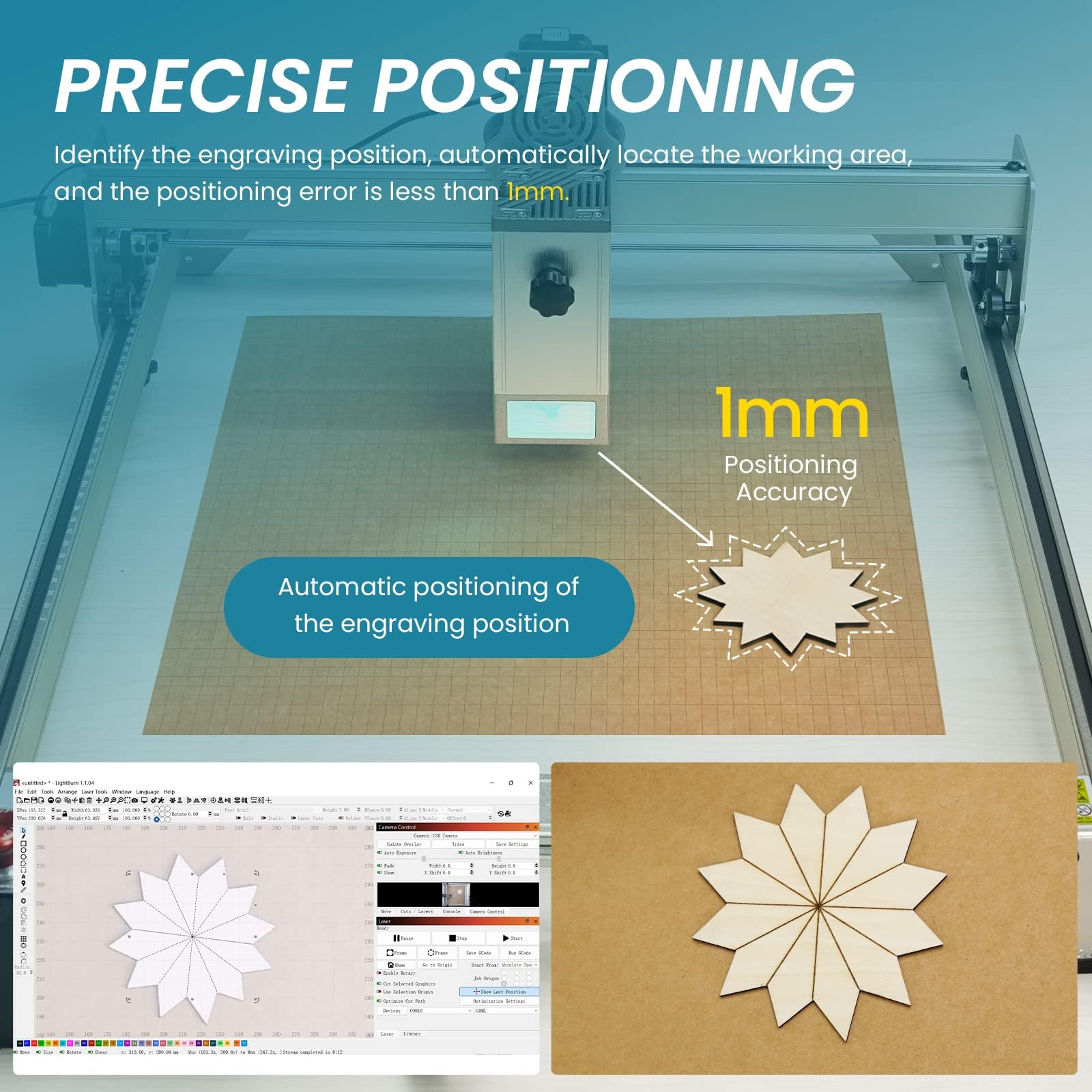 ATOMSTACK Telecamera AC1 per incisore laser, 5 MP Pixel LightBurn, posizionamento preciso, incisione multitasking e anteprima, adatta per macchina per incisione laser di tutte le marche