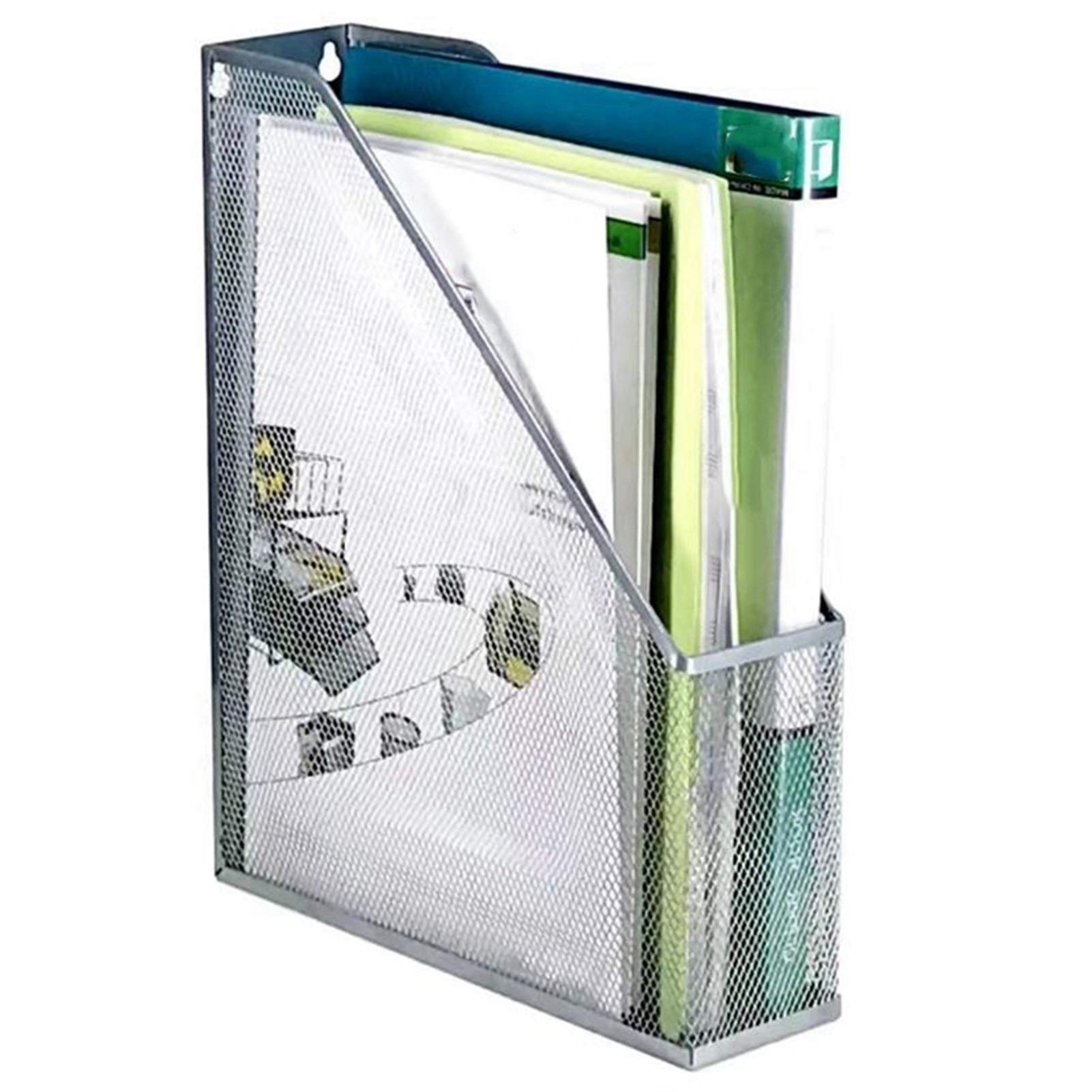 Portadocumenti da Scrivania Desktop File Holder Organizer Metal Metal Mesh Vertical Metal Mish Holder Metal Mesh Desktop Organizer Scompartimenti (Argento) Vaschetta Portacorrispondenza