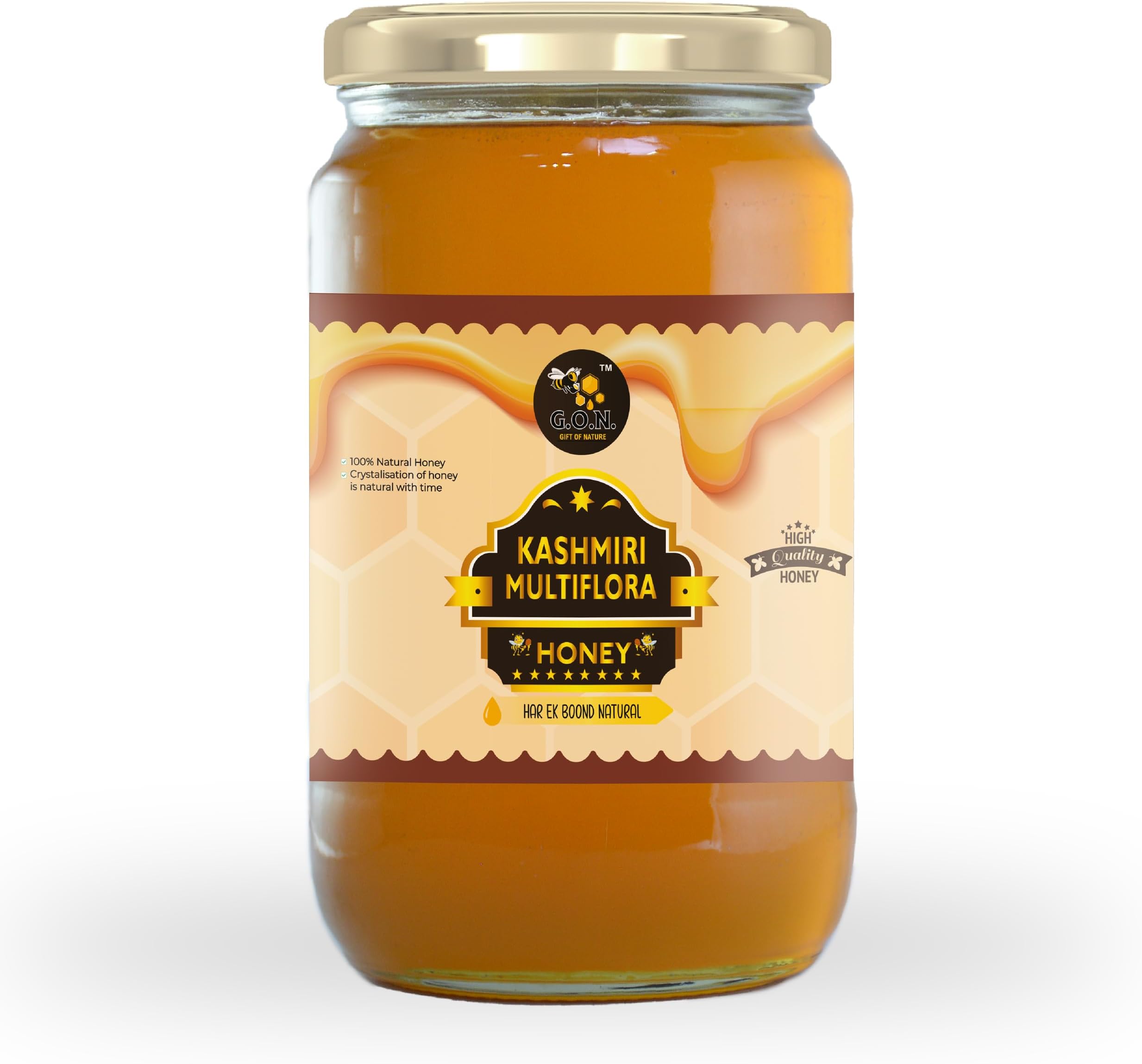 GON GIFT OF NATUREGON GIFT OF NATURE Honey | Kashmiri Bliss Multi Flora Honey | Premium Raw Honey - Unfiltered and Unprocessed for Rich Flavor | 100% Pure Honey, NRM Tested, No sugar adulteration, Natural Immunity booster-1kg