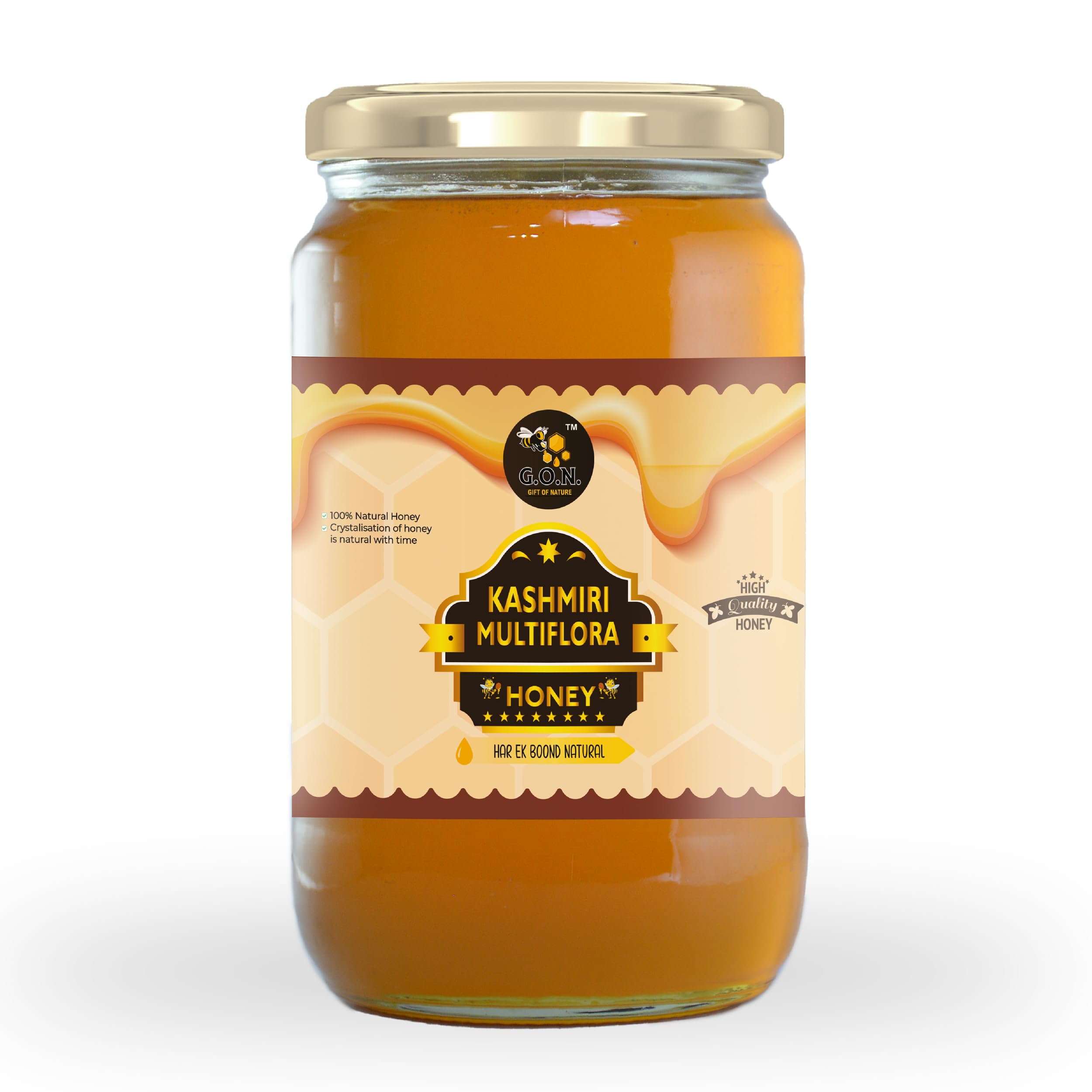 GON GIFT OF NATUREGON GIFT OF NATURE Honey | Kashmiri Bliss Multi Flora Honey | Premium Raw Honey - Unfiltered and Unprocessed for Rich Flavor | 100% Pure Honey, NRM Tested, No sugar adulteration, Natural Immunity booster-1kg