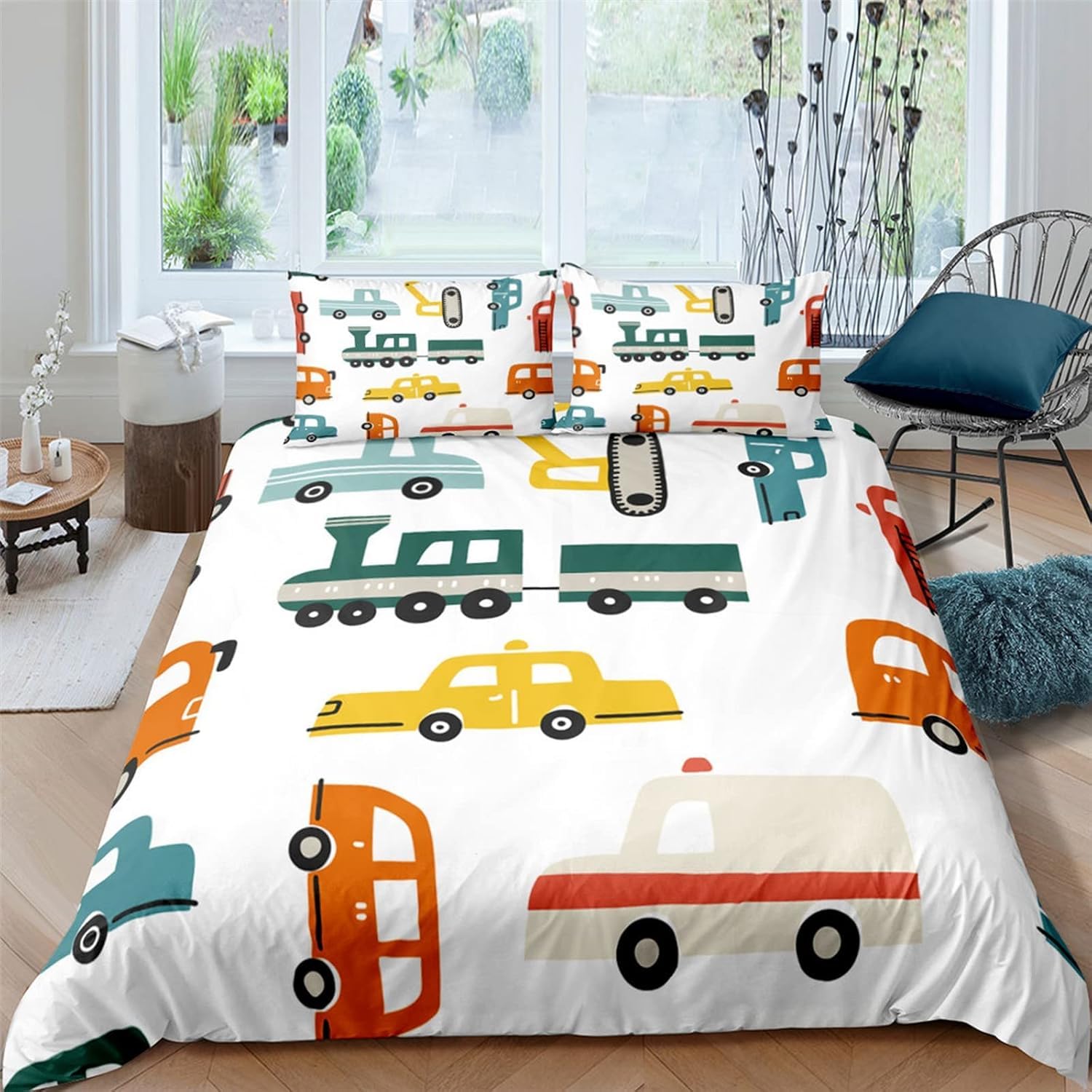 Housse de couette voiture 3D 200x200 cm parure de lit microfibre douce anti-acariens pour enfant