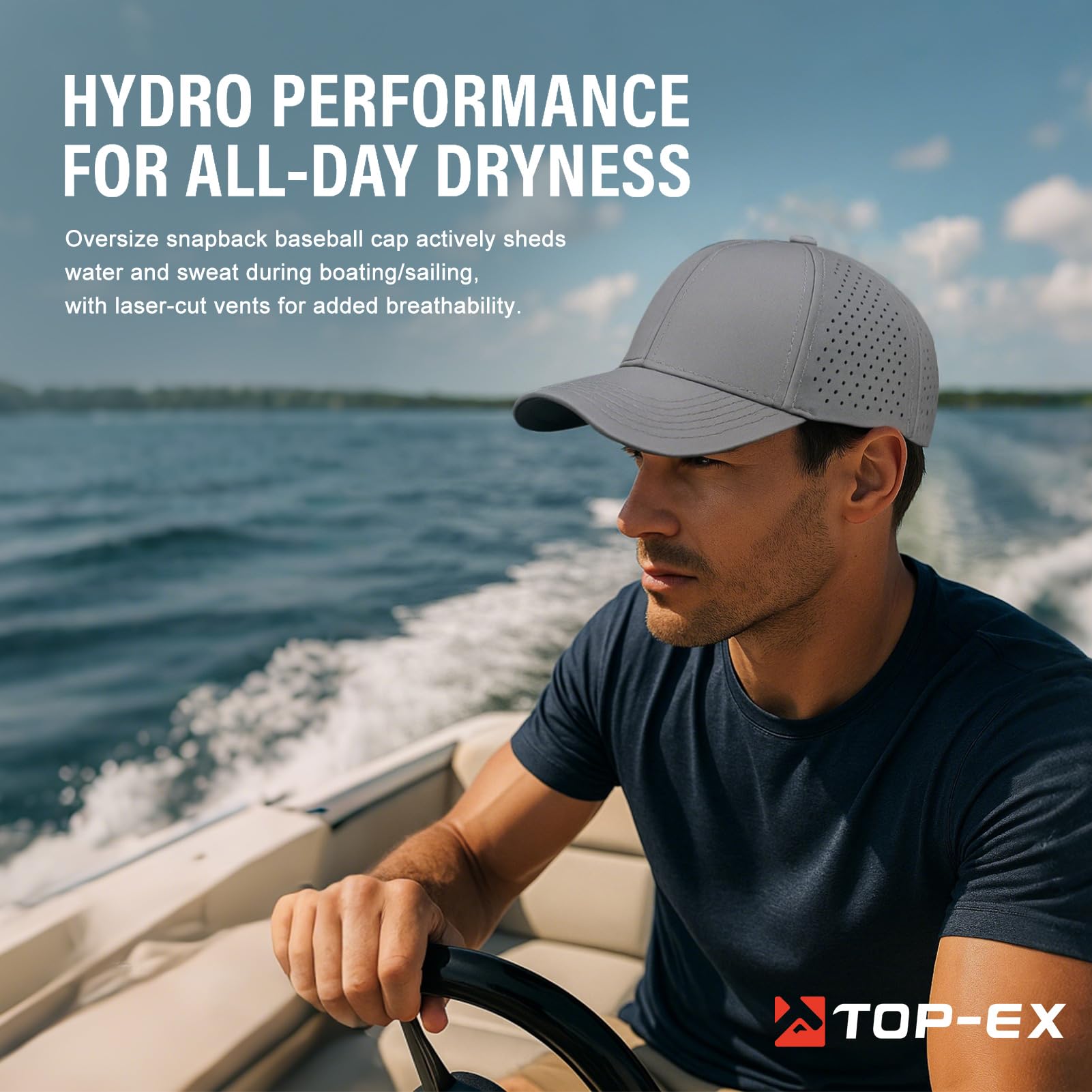 TOP-EX L/XL/XXL Hydro Performance Snapback Casquette de baseball pour homme et femme Respirant Léger Protection UV Imperméable Sport Golf Course avec Taille réglable