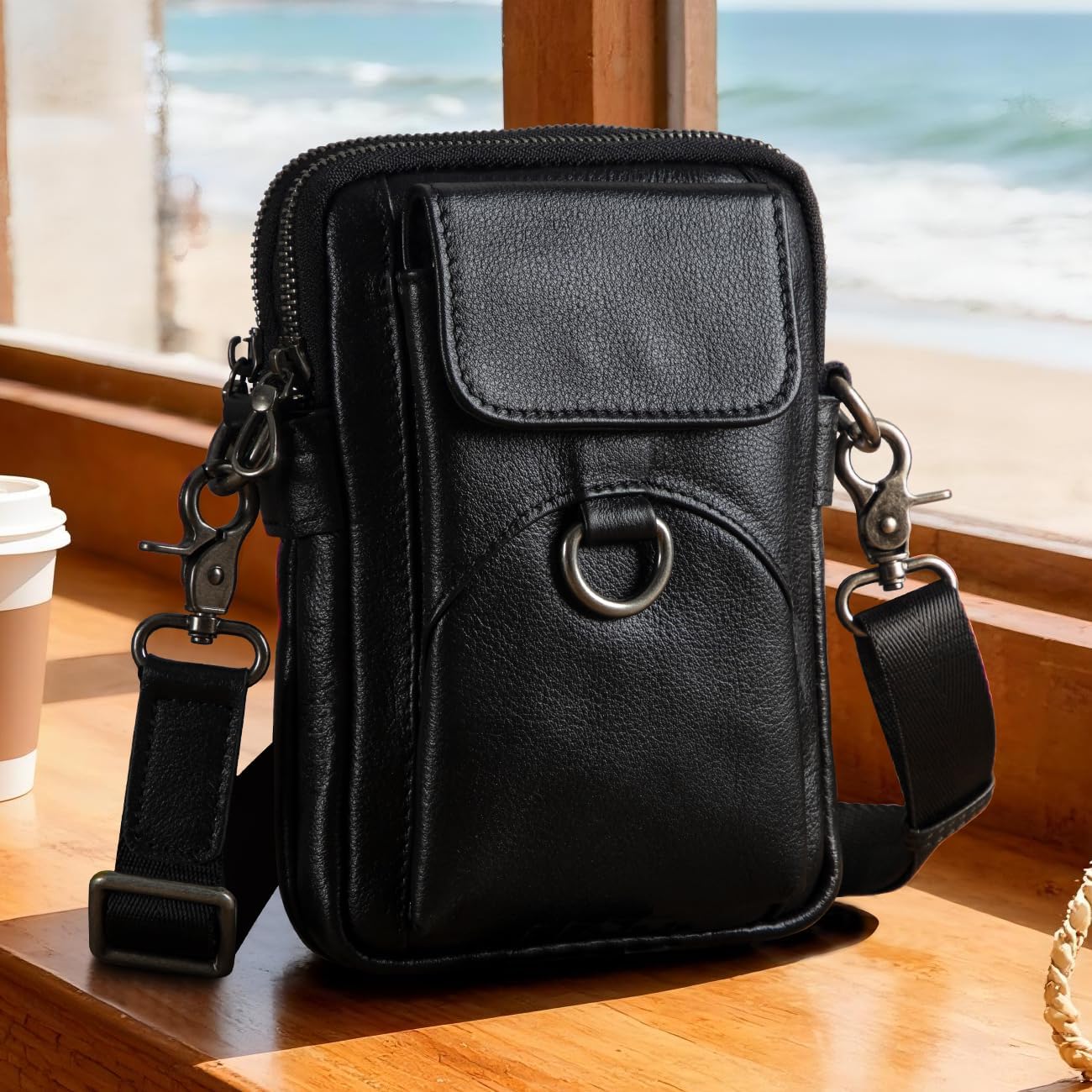 Augus Genuine Leather Small Crossbody Bag Cell Phone Messenger Purse Shoulder Waist Bag for Daily Use for Women and Men - Image 3