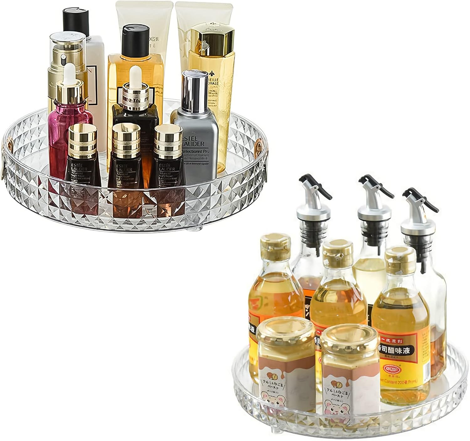 2 Pack Lazy Susans Organizer 360° Rotating Turntable Cosmetic Organizer