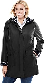 Woman Within Women's Plus Size Raincoat In New Short Length With Fun Dot Trim
