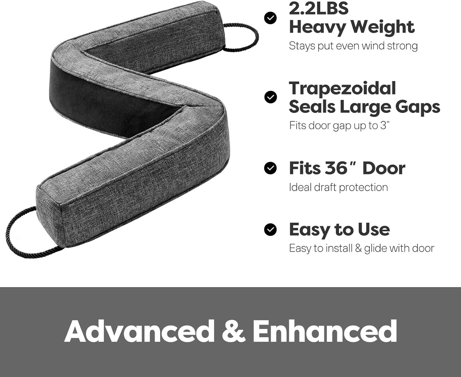 Comfyanno 36” Weighted Under Door Draft Stopper, Fits Front, Bedroom, Interior Door, Easy to Install, Block Cold Air Draft from Bottom Door, 2.2lb, Fits Door Gap up to 3” - Linen Gray 36 Inch Linen Gray
