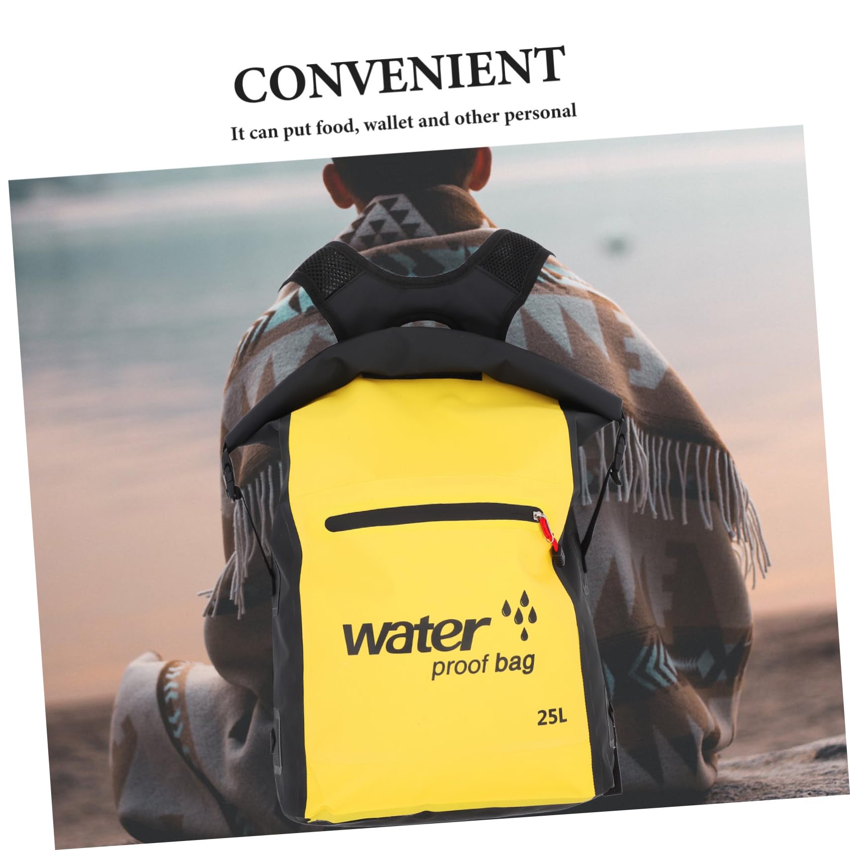 Dry Bag 25l in Pvc Nero, Zaino Idrorepellente per Vacanze Estive