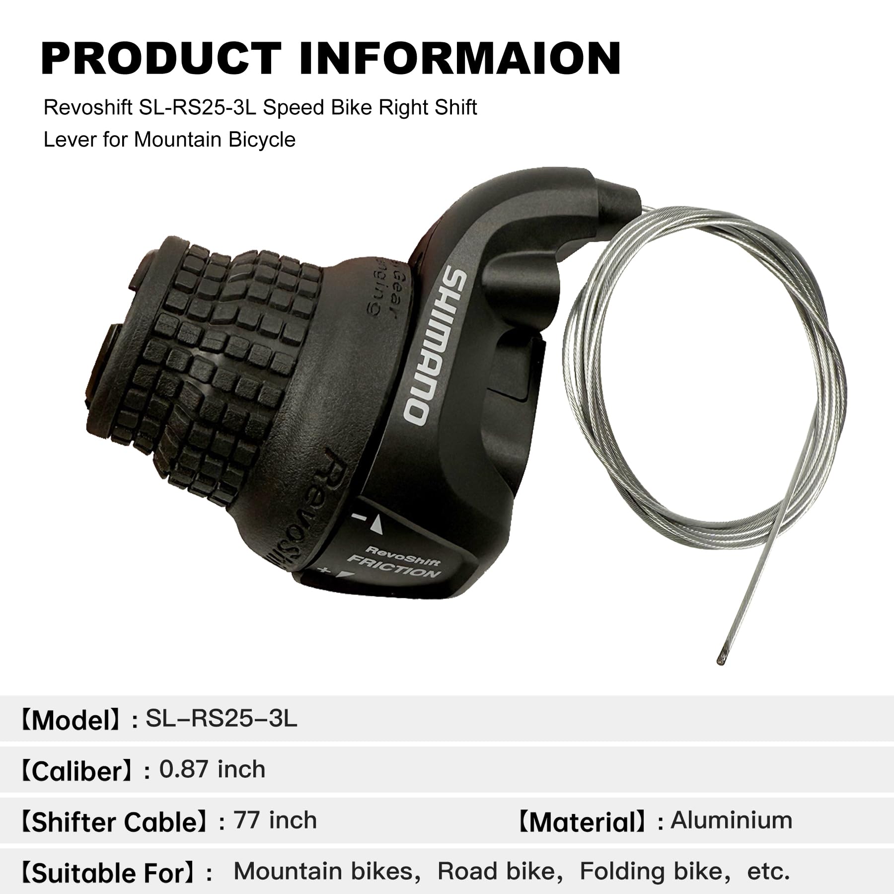 Aikolesa Bike Gear Shifters 3 Speed, Bicycle Revoshift Left SL-RS25-3L Shift Lever Bicycle Twist Grip Thumb Gear Shifter for MTB Folding Mountain Bike (RS25-3L)