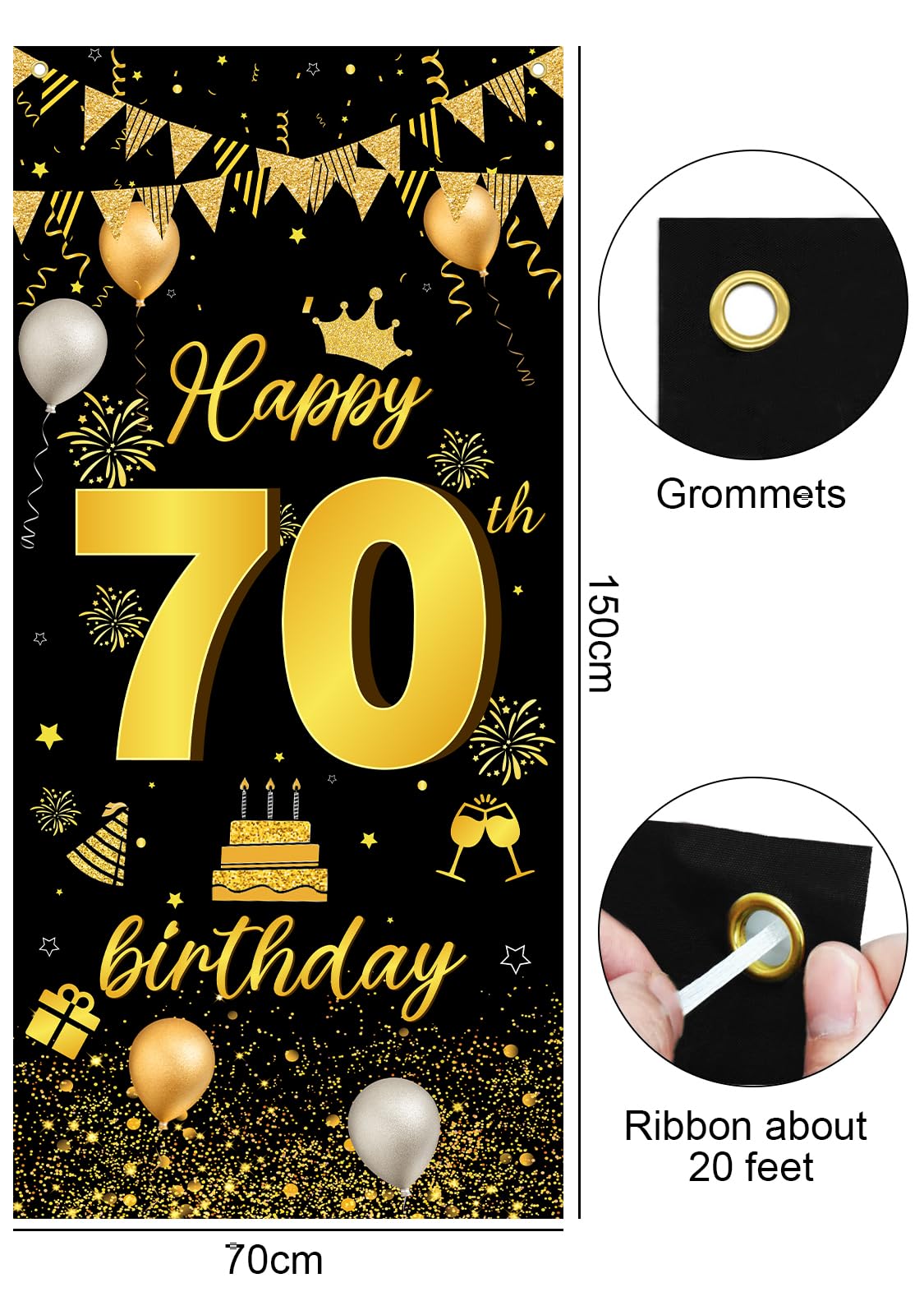Palloncini 70 Anni Compleanno,Decorazioni 70 anni Compleanno Uomo,70 Anni Compleanno Coriandoli,70 Striscione di Compleanno Festa Decorazioni Oro Nero,Decorazioni 70 Compleanno Addobbi per Donna Uomo