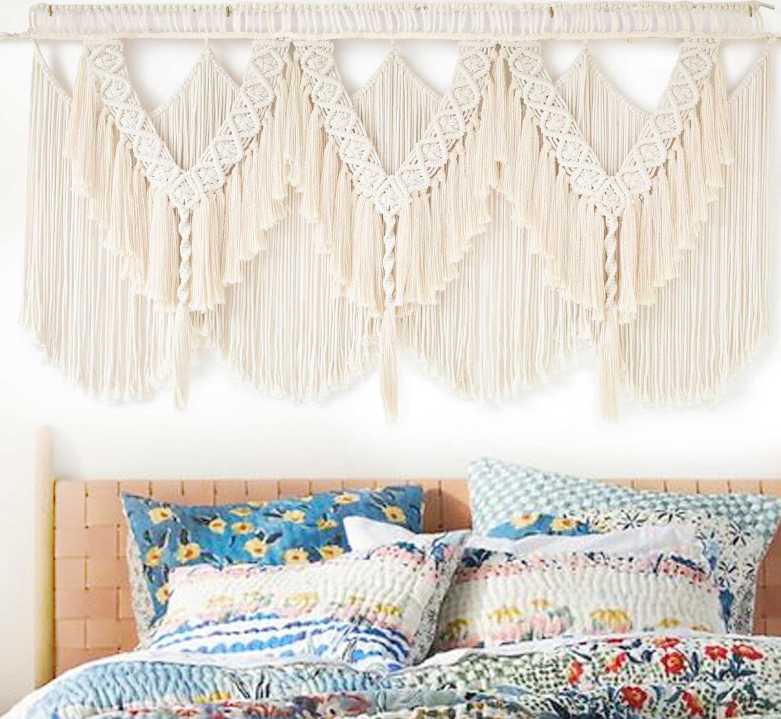 Macrame Wall Hanging Wedding Hanger Macrame Wall Decor Dorm Craftsmanship Handmade Tassel Knotting Boho Fiber Art Home Room Decor 47" W x 25" L