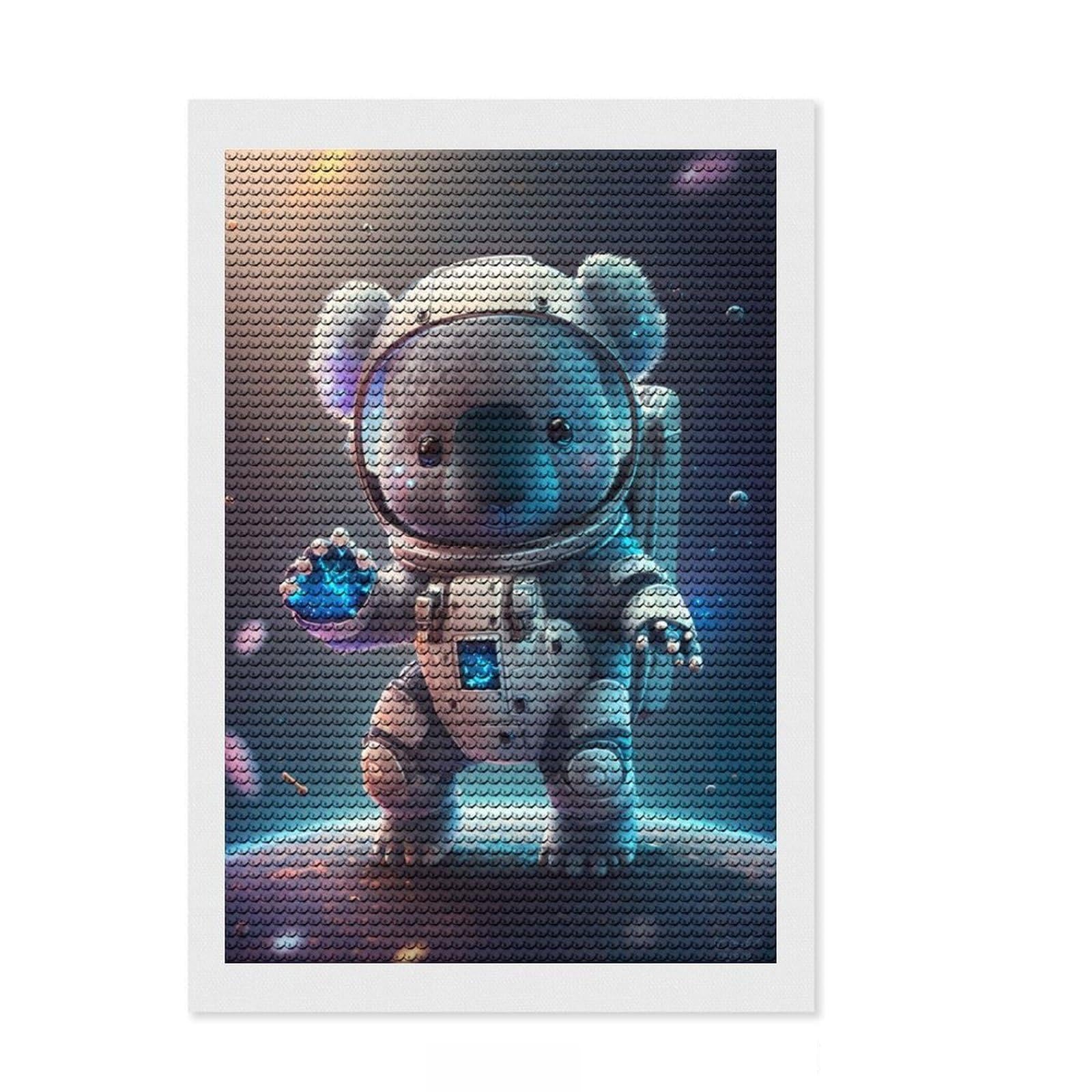 Junmoney Astronaut Space Koala Bear Diamond Style Art Kit 8"x12", Round Gems, Mindful Craft Project, Thoughtful Present, Aesthetic Room Decor