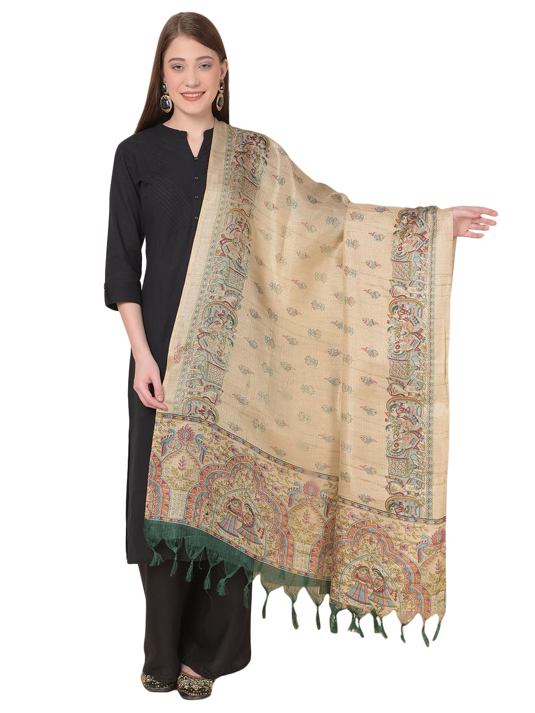 A R Silk Women's Art Silk Printed Dupatta with Tassels Fancy and Regular Dupatta(ARS0902)
