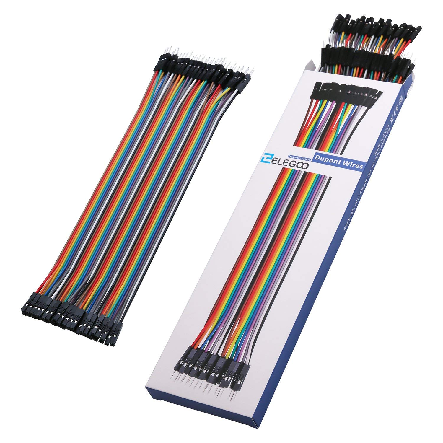 ELEGOO Lot de 120pcs Câbles Dupont 28AWG 20cm 3 en 1 Mâle/Femelle pour Arduino Mega 2560 Nano