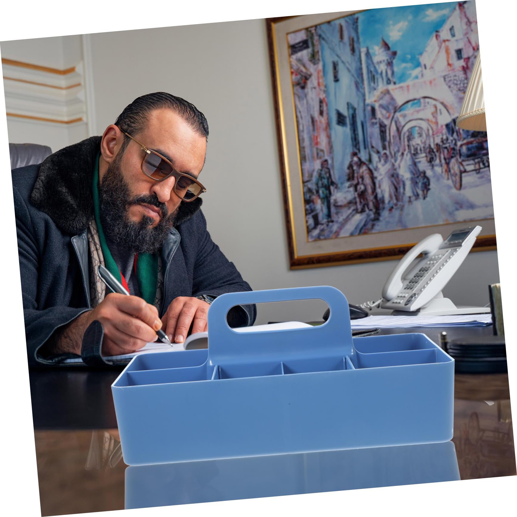 Hemobllo Contenitore Per Organizzazione Da Scrivania Scomparti Per Scatole Portaoggetti Maniglia Per Riporre Trucchi Cancelleria Utensili Da Cucina e Design Impilabile e