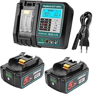 2 Unidades BL1850B 18 V 5,5 Ah Li-Ion batería de Repuesto y 1 Cargador DC18RC Starter Kit Compatible con baterías Makita de 18 V BL1850 BL1860 BL1860B BL1840 LXT-400 Herramientas eléctricas