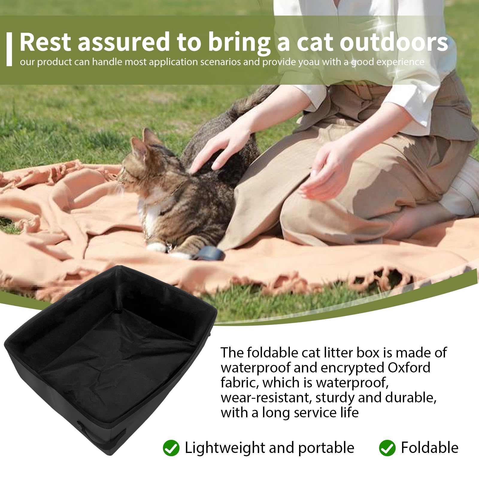 Lettiera Portatile Per Gatti Pieghevole - Impermeabile, 45x35x12.5cm, Per Viaggi, Campeggio, Interno/Esterno - Foto 6