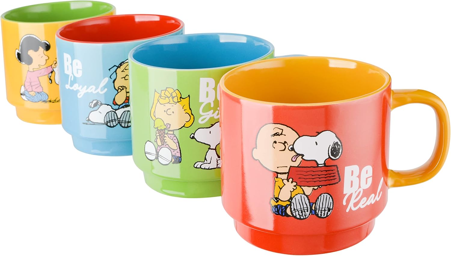 Peanuts Snoopy Gentle Reminders 15oz Stackable Mugs w/Metal Rack, Stoneware, 4-Pack, Assorted Colors - Image 7