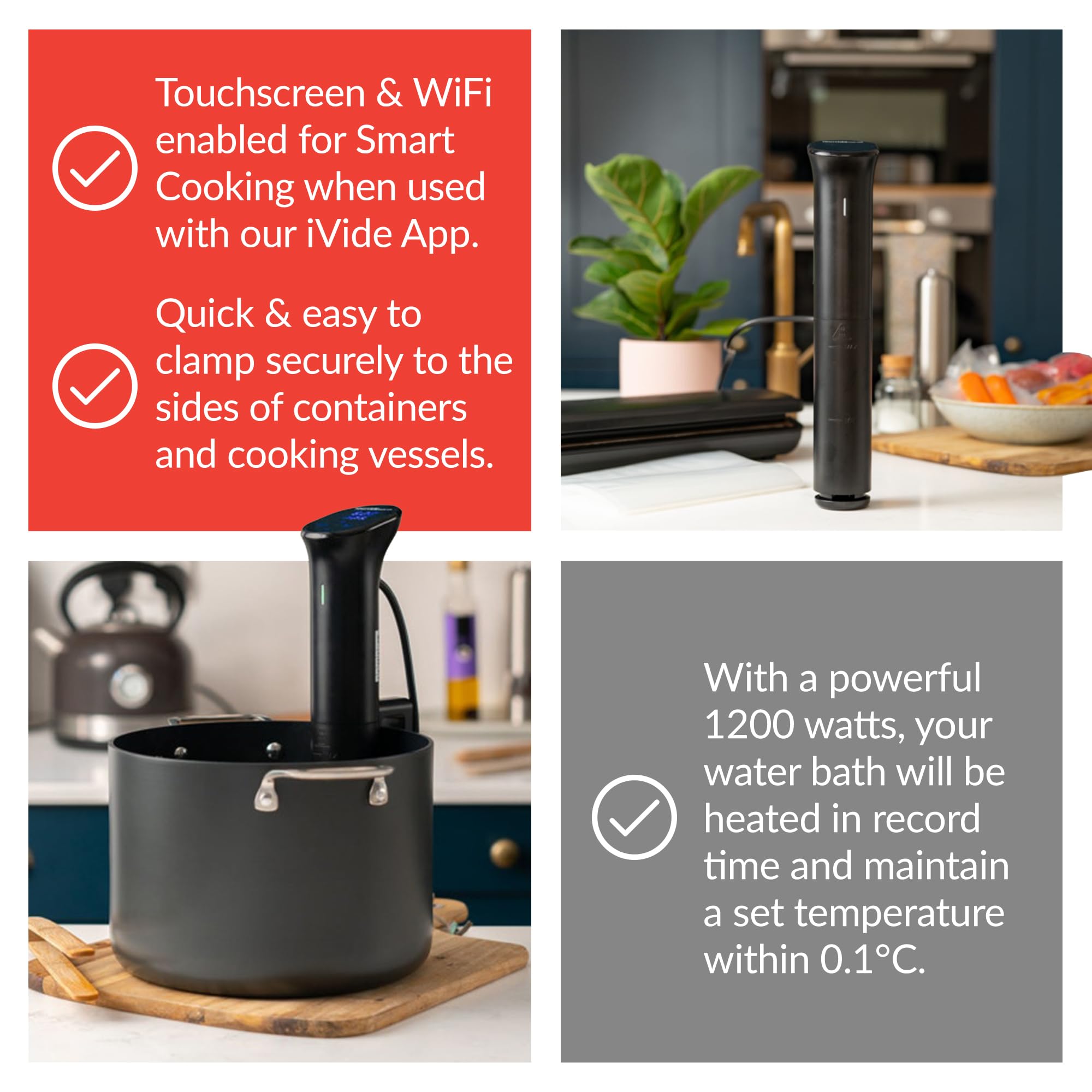 SousVideTools [SVT-01046] Cuiseur de Précision Sous Vide Ivide 2.0 | WiFi Activé avec L'Application | 1200 Watts | Circulateur Thermique à Immersion | Le Noir