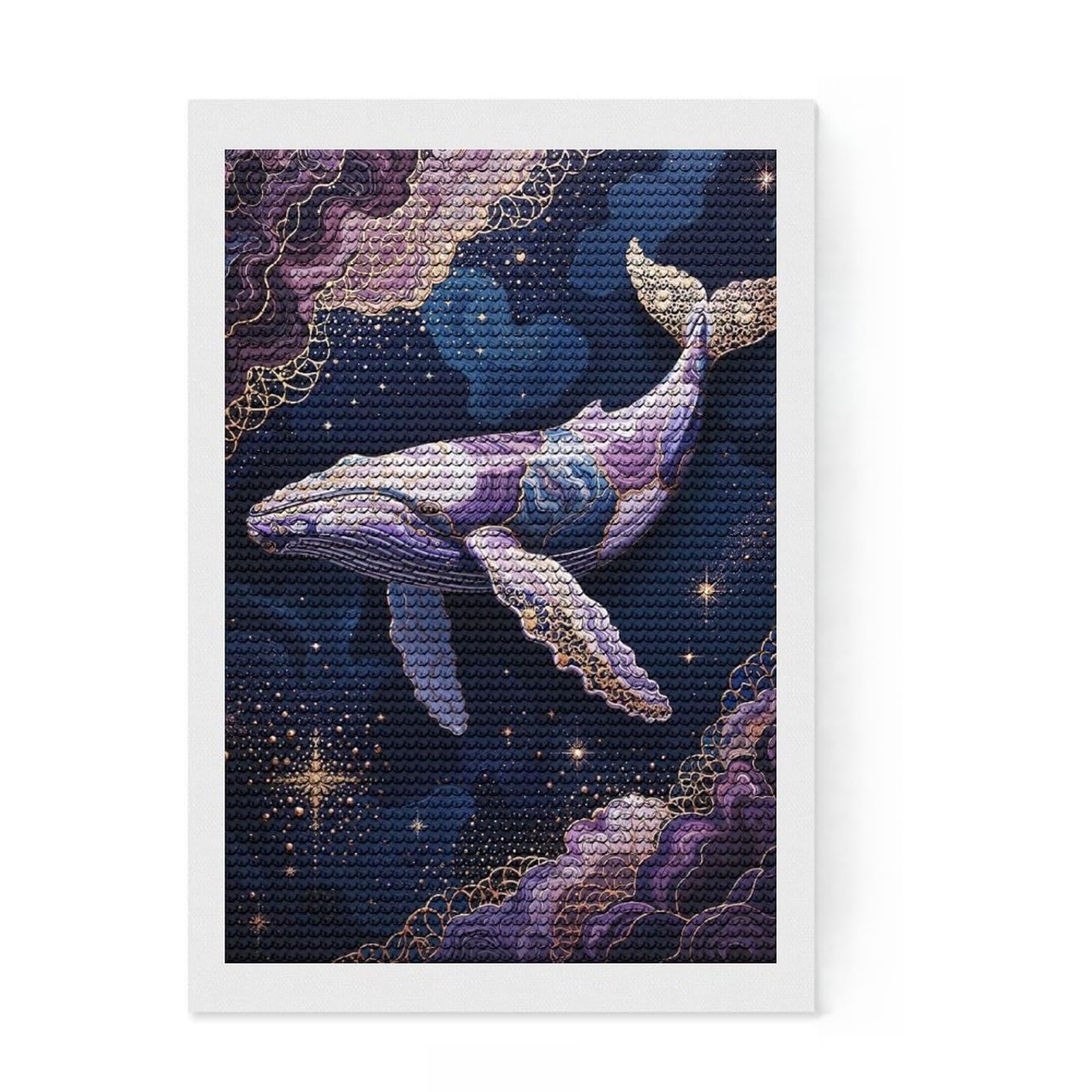 Junmoney Celestial Whale - Cosmic Ocean Fantasy Diamond Painting Canvas Set 8"x12", for Craft Lovers, Nice Detail and Sparkle, Boho Decor, Birthday Gift