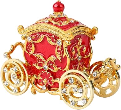 Retro Carriage Jewelry Trinket Box Enamel Ring Hold Boxes Hand-Painted Vintage Ornaments Craft Gift for Women Girls Red