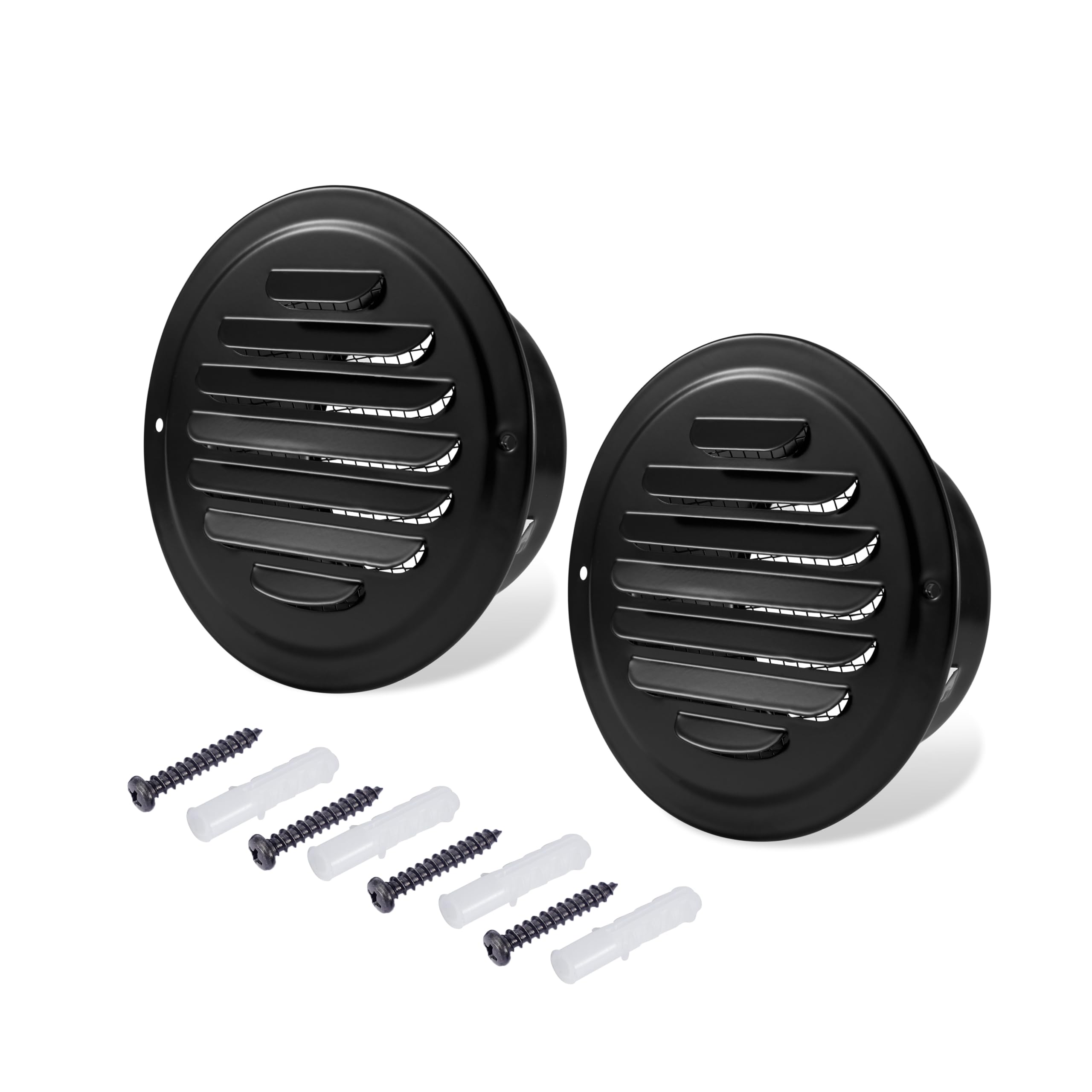 3 Inch Soffit Vents Black, FocuVenHom Stainless Steel Air Vent Covers Louvered Grille Cover Vent Flat Ducting Ventilation Air Outlet with Built-in Fine Mesh for House (75mm - 2PCS)