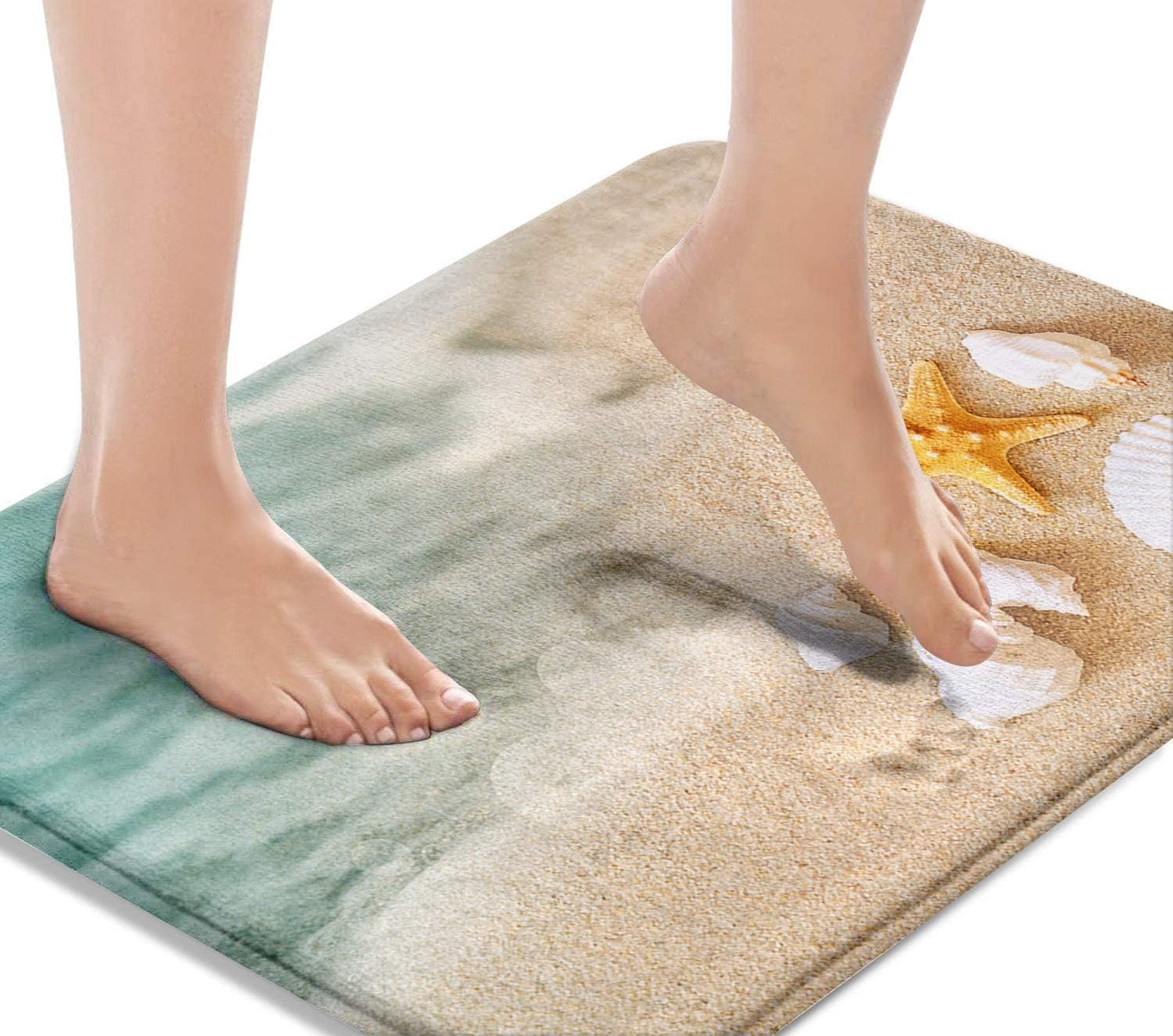 Britimes Bath Mat for Bathroom, Beach Starfish Sea Shell Washable Cover Floor Rug Carpets Floor Mat Bathroom Decorations 16x24 Inches for Kitchen Bedroom Indoor