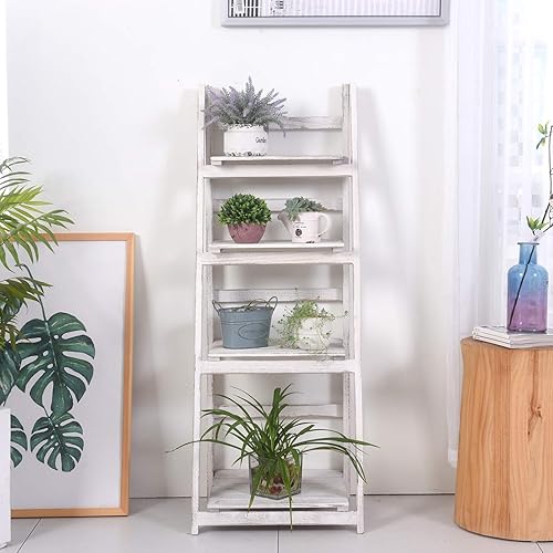 Miniatura 7 de RHF Estante escalera de plantas plegable soporte rústico de madera para plantas estante interior de muestra liviano y autónomo para rincón de