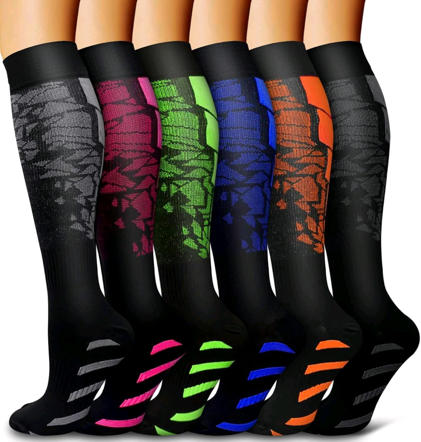 Awxuock Women's A-Assorted-4 Compression Socks For And Men 15-20 Mmhg 6 Pack Compression Stockings Circulation-Best Support For Medical,Running,Nursing,Athletic (, Small-Medium)
