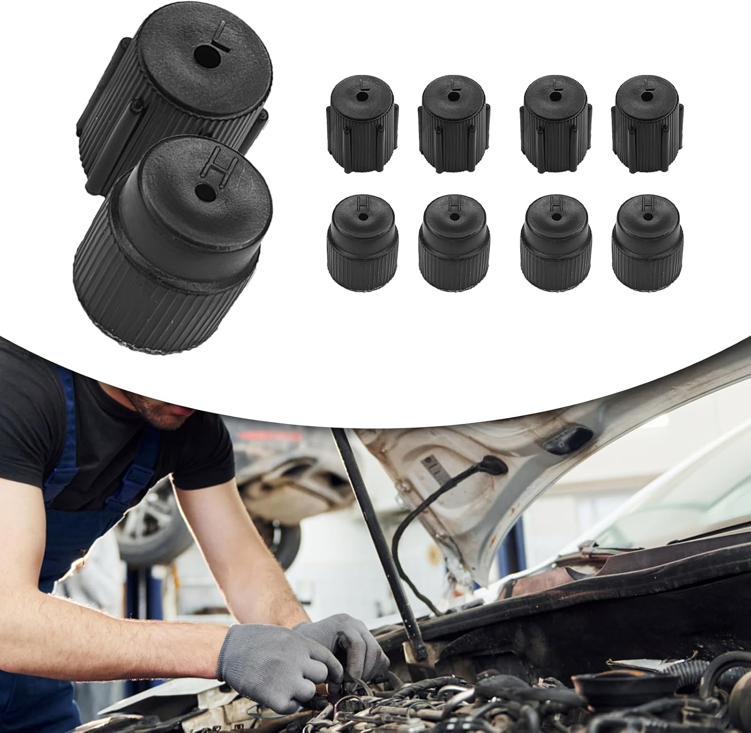 10PCS R134a Car AC Charging Port Covers Kit - 13mm Low Pressure & 16mm High Pressure Valve Caps Kit, Universal Air Conditioning System Sealing Repair Parts for Most Vehicles (Black)