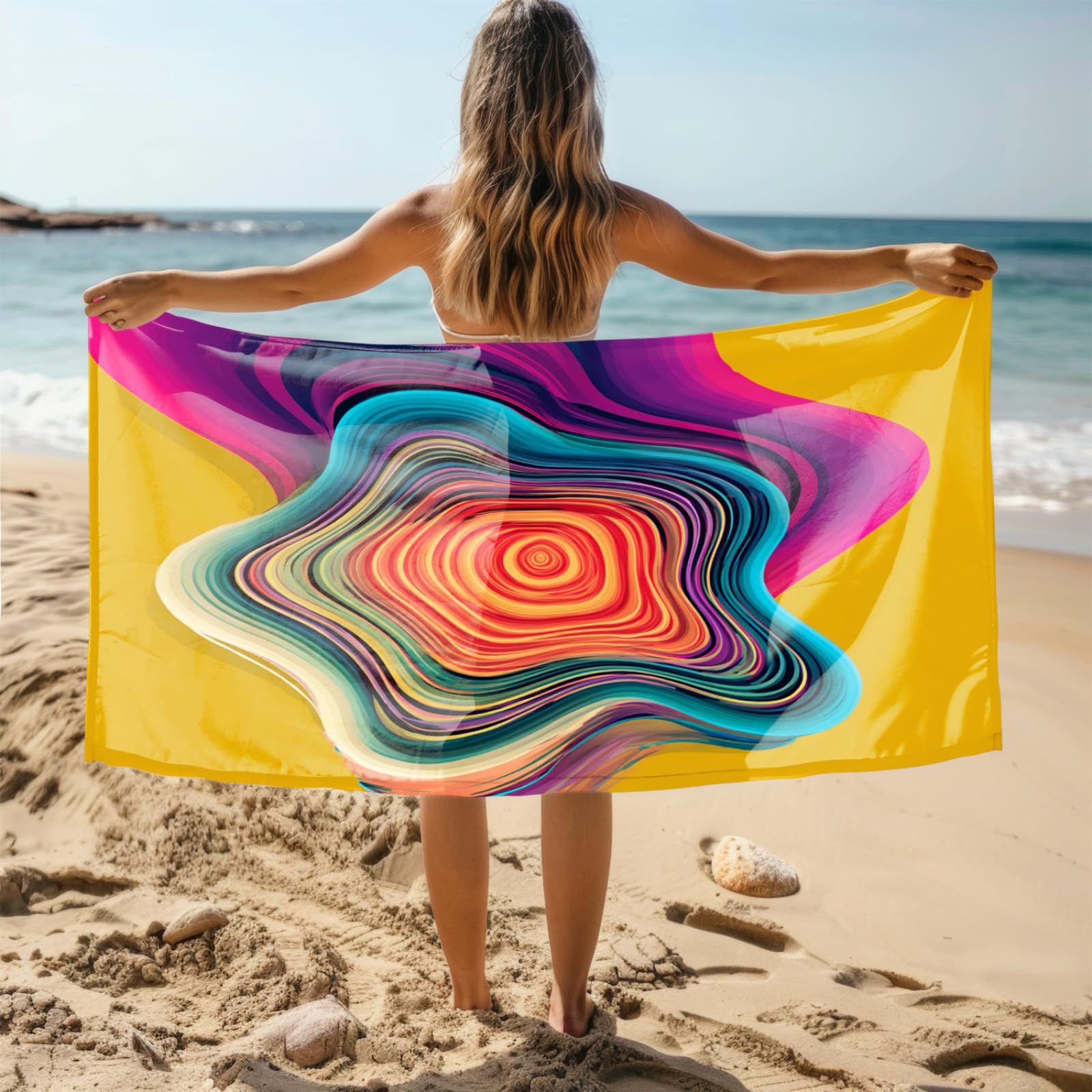 Generico Telo Mare Grande Modello Giallo Viola | Microfibra Telo Mare Antisabbia Leggero Compatto Asciugatura Rapida Assorbente Per Piscina Bagno Lavabile Fino