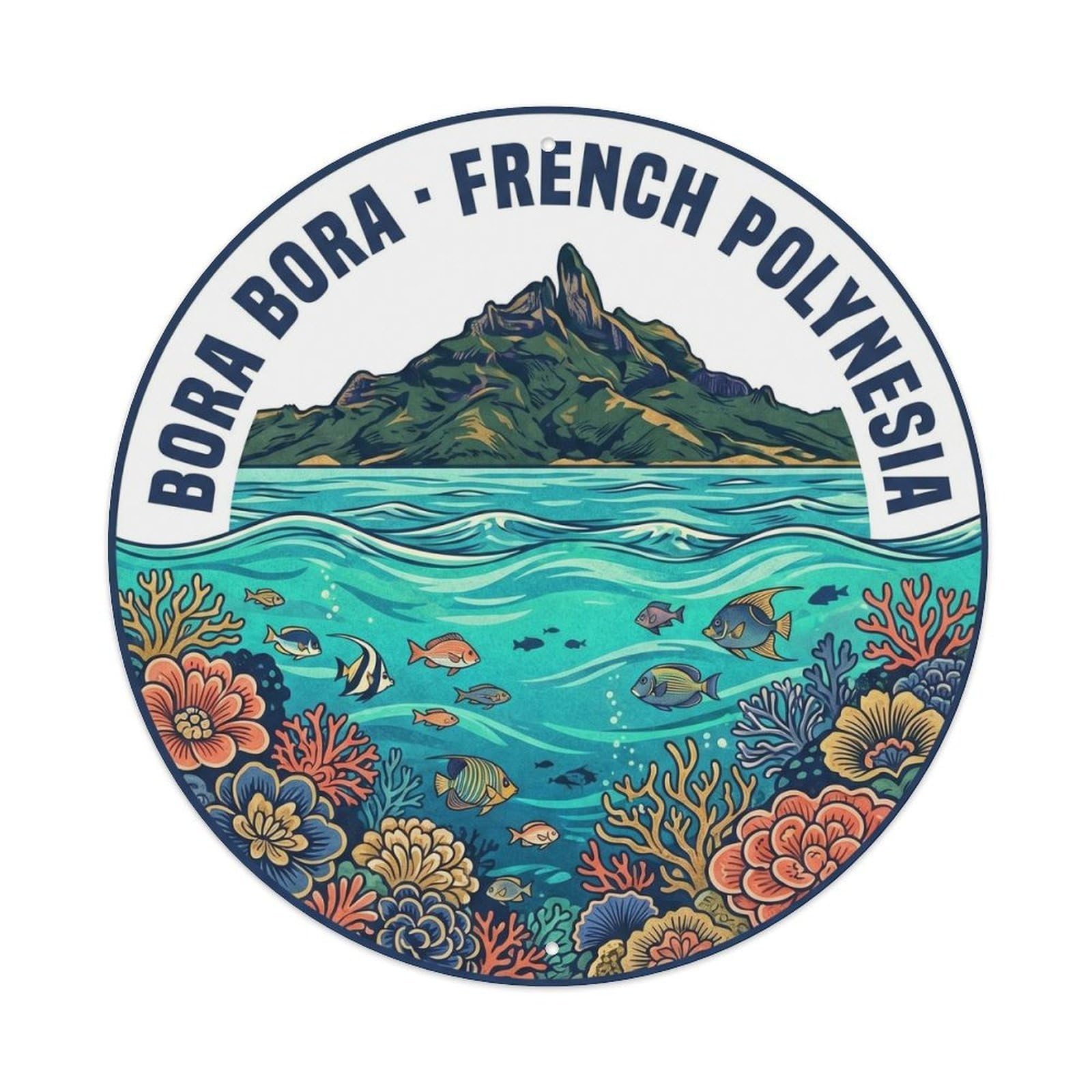 Olyhtr 8X8inch Classic Style Coral Borabora Otemanu Lagoon Woodblock Reef Metal Tin Sign