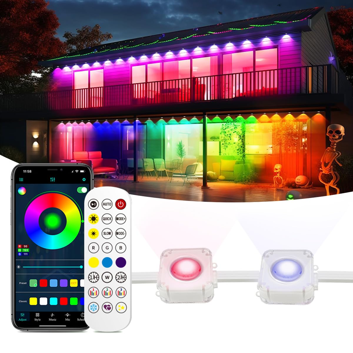 GIANTLUMI Permanent Outdoor Light,100ft with 72 LED Eaves Lights