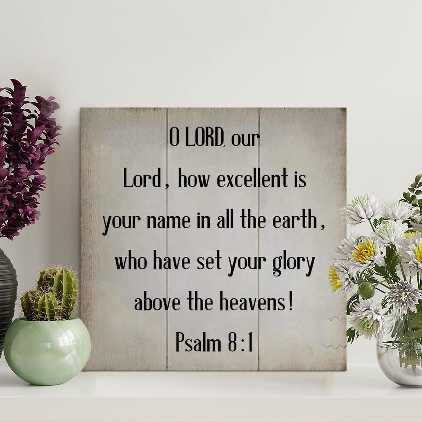 LITTLEGROVE SEEDS O LORD our Lord how Excellent Is Your Name Wood Signs Bible Verse Wood Plaque Motivational Wall Decorations for Living Room Rustic Wall Art Kitchen Wall Hanging 12x12in