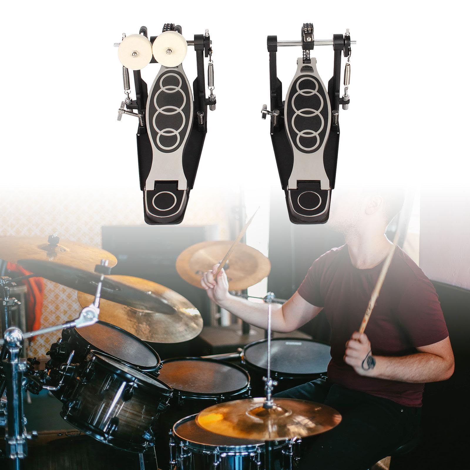 Pedal de bombo doble, eléctrico, de doble cadena, antideslizante, con funciones ajustables, ideal para bateristas. Instrumento de percusión.