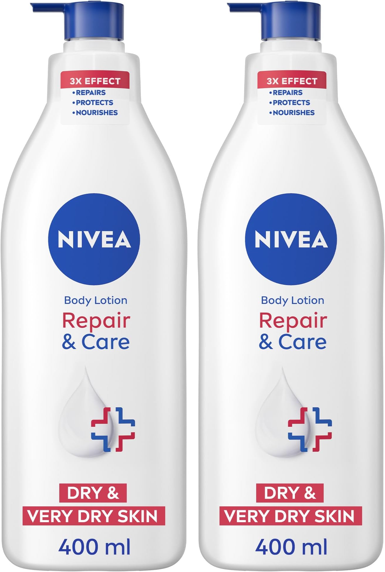 NIVEA Body Lotion for Very Dry Skin, Repair & Care, with 10% Glycerin, ProVitamin B5 and Niacinamide, 72H Relief from Dry & Tight Skin, 2x400ml
