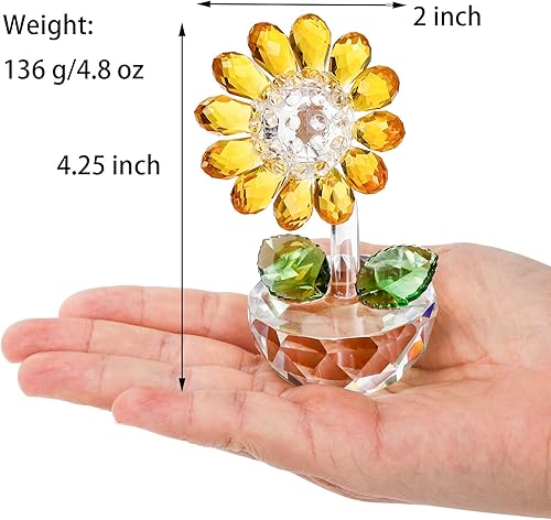 Miniatura 2 de TOPZEA Figura coleccionable de girasol de cristal, adorno de flor de cristal, pisapapeles de cristal con caja de regalo, ramo de flores pequeñas,