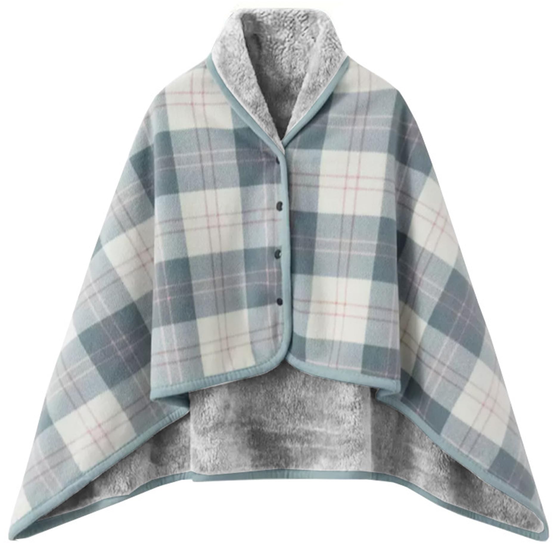 Poncho couverture chaud plaid polaire bleu à carreaux femme homme vêtement d'intérieur 100x140