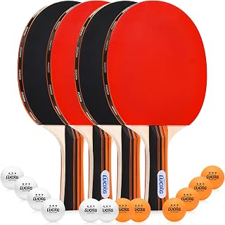 Luoxg Ping Pong Paddles Set of 4 with 12 Balls & Case - Durable Table Tennis Rackets for Indoor Outdoor Family Games