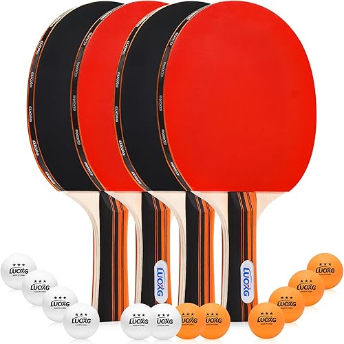 Juego de 4 palas de ping pong, palas y pelotas de ping pong, juego de raquetas de tenis de mesa adecuadas para juegos en interiores y exteriores,