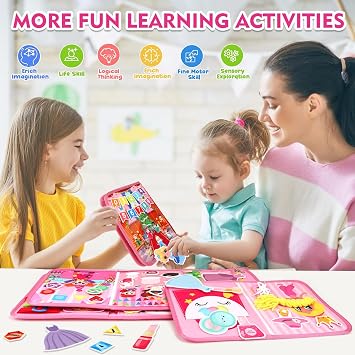 Teensymic Montessori Busy Board for Toddlers Ages 3+ Portable Travel Quiet Book for Fine Motor Skills, Practical Life & Cognitive Learning, for Boys & Girls