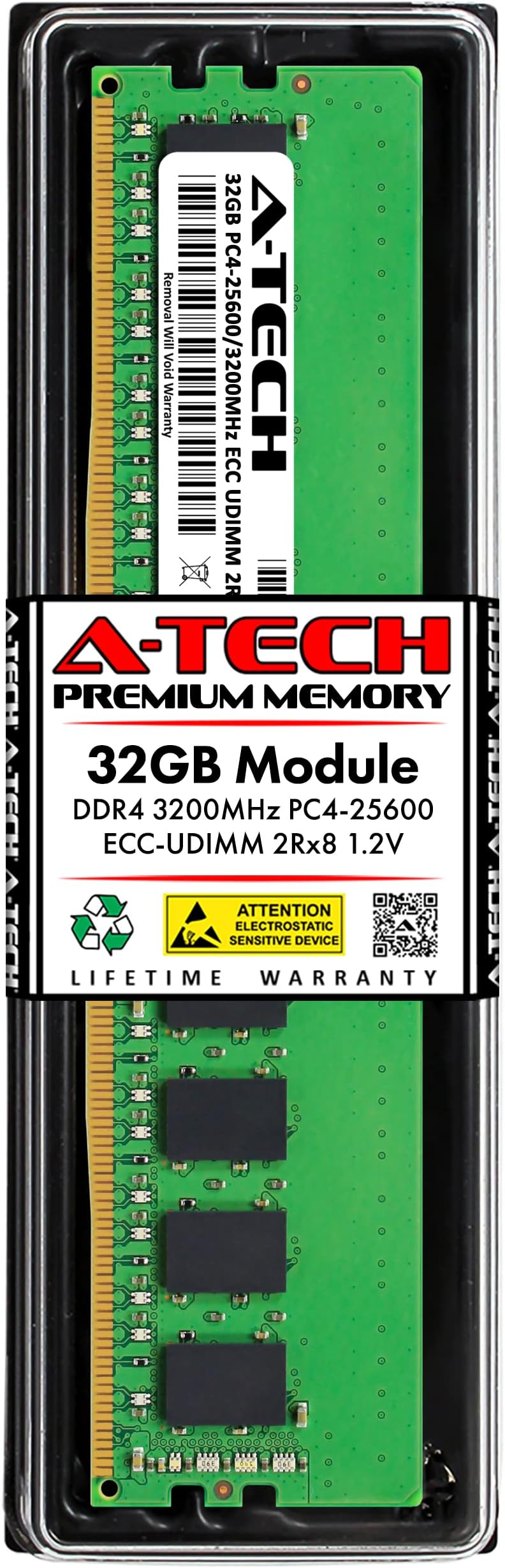 A-Tech Server 32GB 2Rx8 PC4-25600 DDR4 3200MHz ECC アンバッファード UDIMM 288ピン デュアルランク DIMM 1.2V ワークステーションサーバーメモリ RAM アップグレード スティックモジュール (A-Tech Enterprise Series)