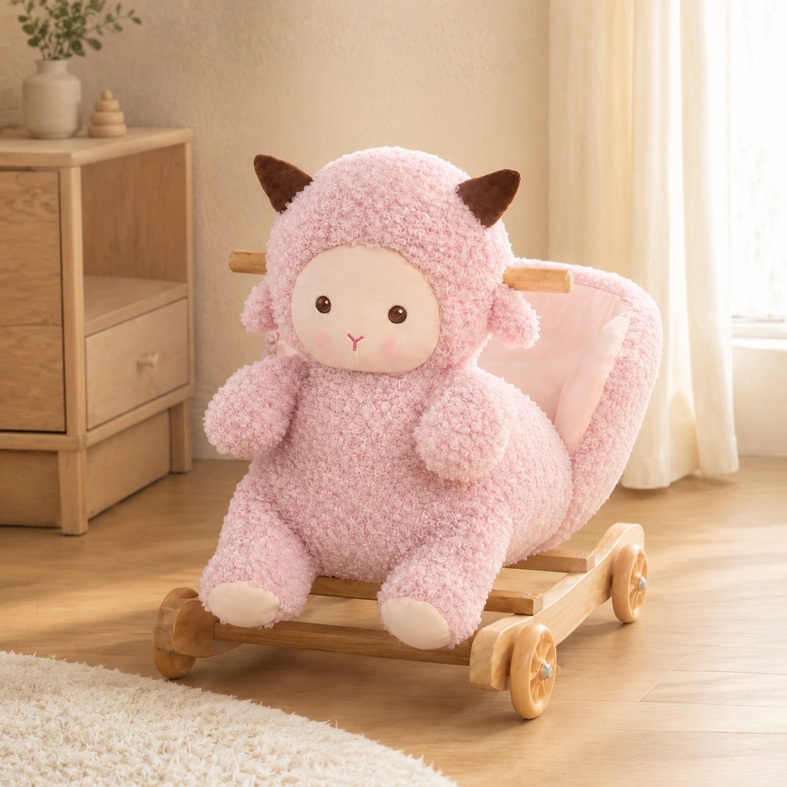 Cavalcabile Agnello in Peluche Imbottito Cavalluccio a in Peluche Robusto a Forma di Agnello per Sala Gioco, Asilo,