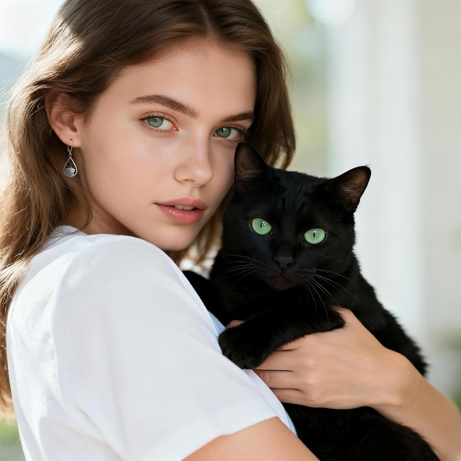 Black Cat Earrings for Women Dangle Halloween Cat Book Earrings Sterling Silver Dangling Leverback Animal Jewelry Birthday Valentines Day Gifts - Image 4