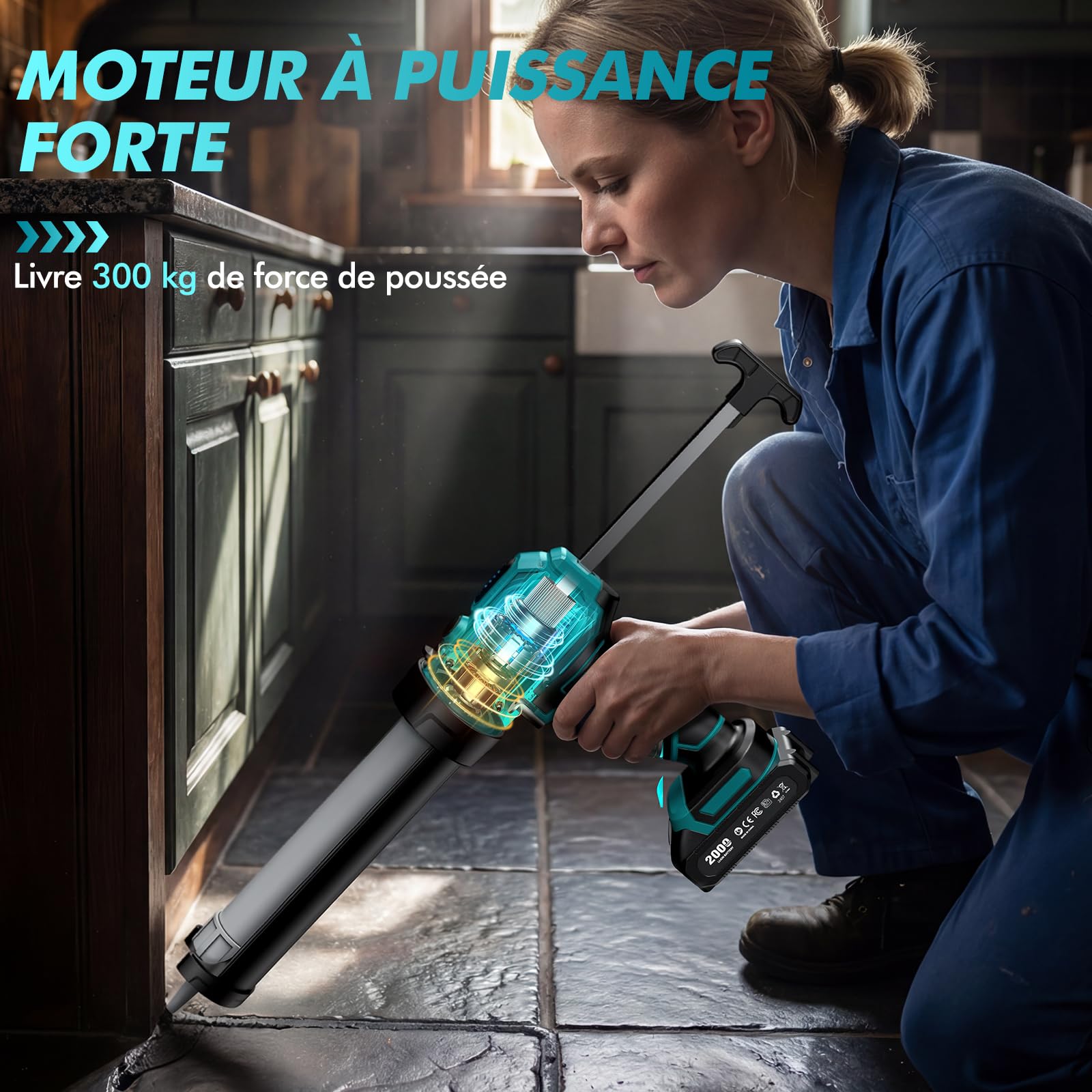 Pistolet Silicone Electrique Compatible Ma@kita 18V LED Pistolet Cartouche Calfeutrage 300 mL