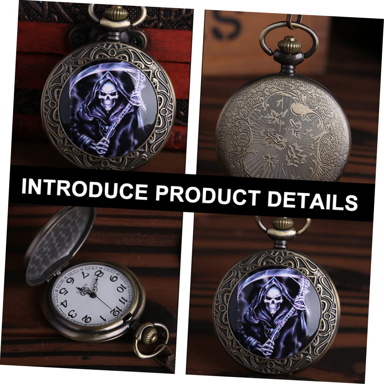 3piezas Reloj De Bolsillo Retro De Bronce Cadena Clásica Diseño Antiguo para Navidad Cumpleaños y Ocasiones Especiales