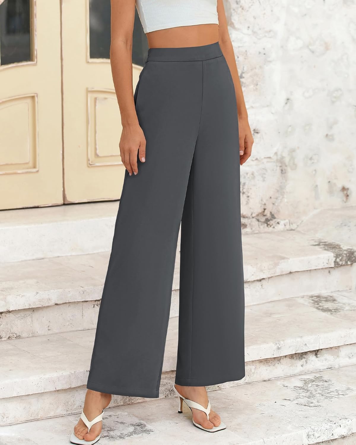 BTFBM Women High Waisted Wide Leg Pants Spring 2026 Business Casual Work Pants Loose Office Palazzo Trousers Pockets